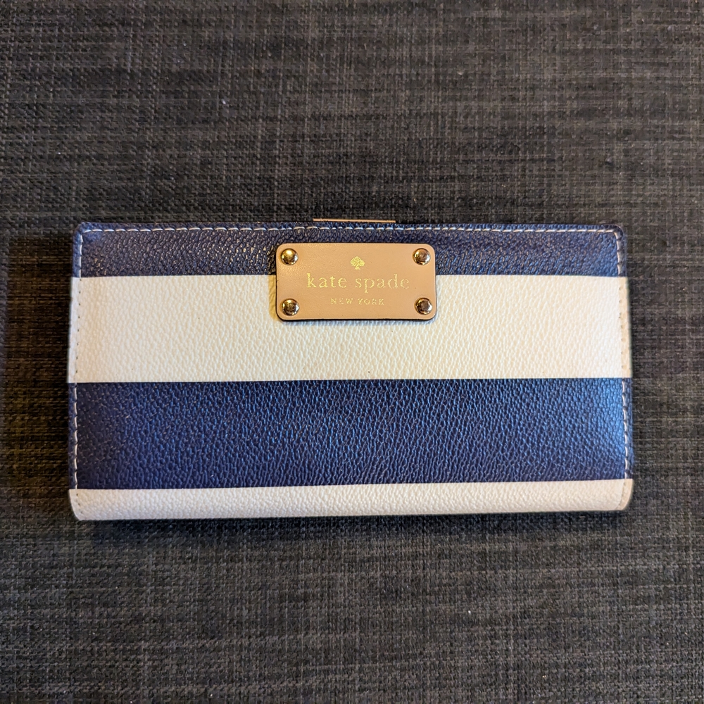 Matching Blue and White Striped Kate Spade Crossbody Purse and Wallet - Picture 5 of 7